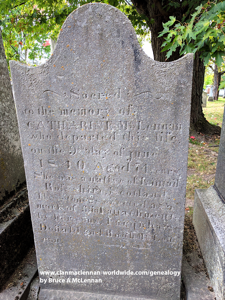 Photo of headstones/Catherine McLennan d1849 hdstn Williamstown St Andrews Chyd ON
